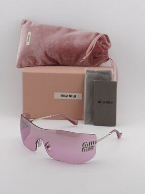 Miu Miu MUB53S 1BC70Y Shield Rimless Sunglasses – Silver / Pink